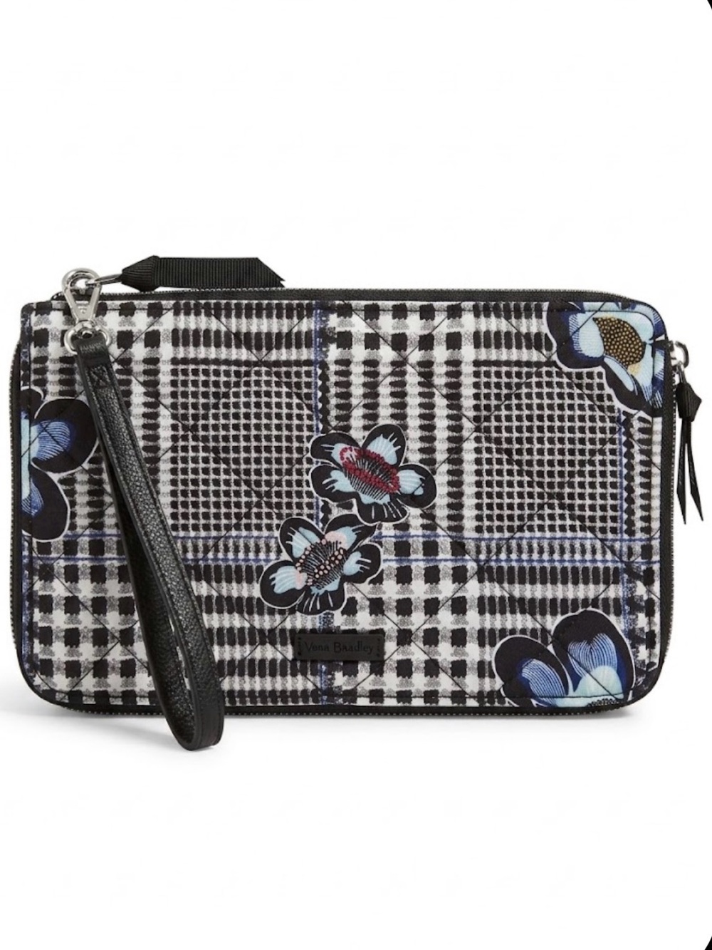 Vera Bradley RFID On The Go Wristlet Wallet in Bedford Plaid Floral Quilted